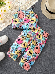 Girls Colorful Bear Tank Top and Long Pants Set