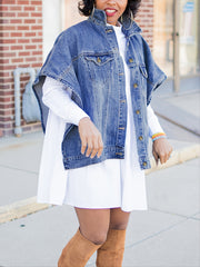 Women's Denim Poncho Cloak Cape Washed Denim Jackets
