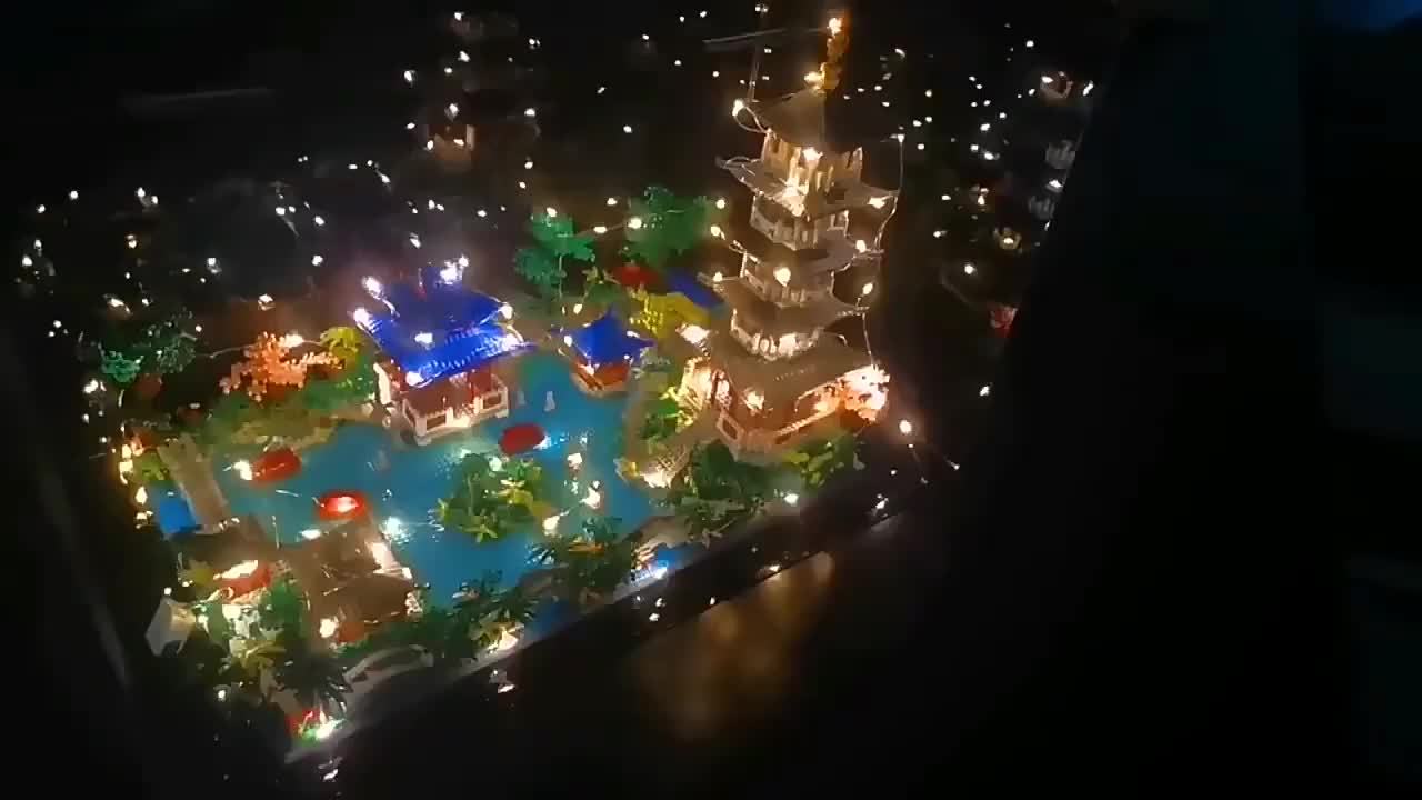Large Building Blocks Toy with Cherry Blossoms Pagoda, Moonlit River - 3D Model