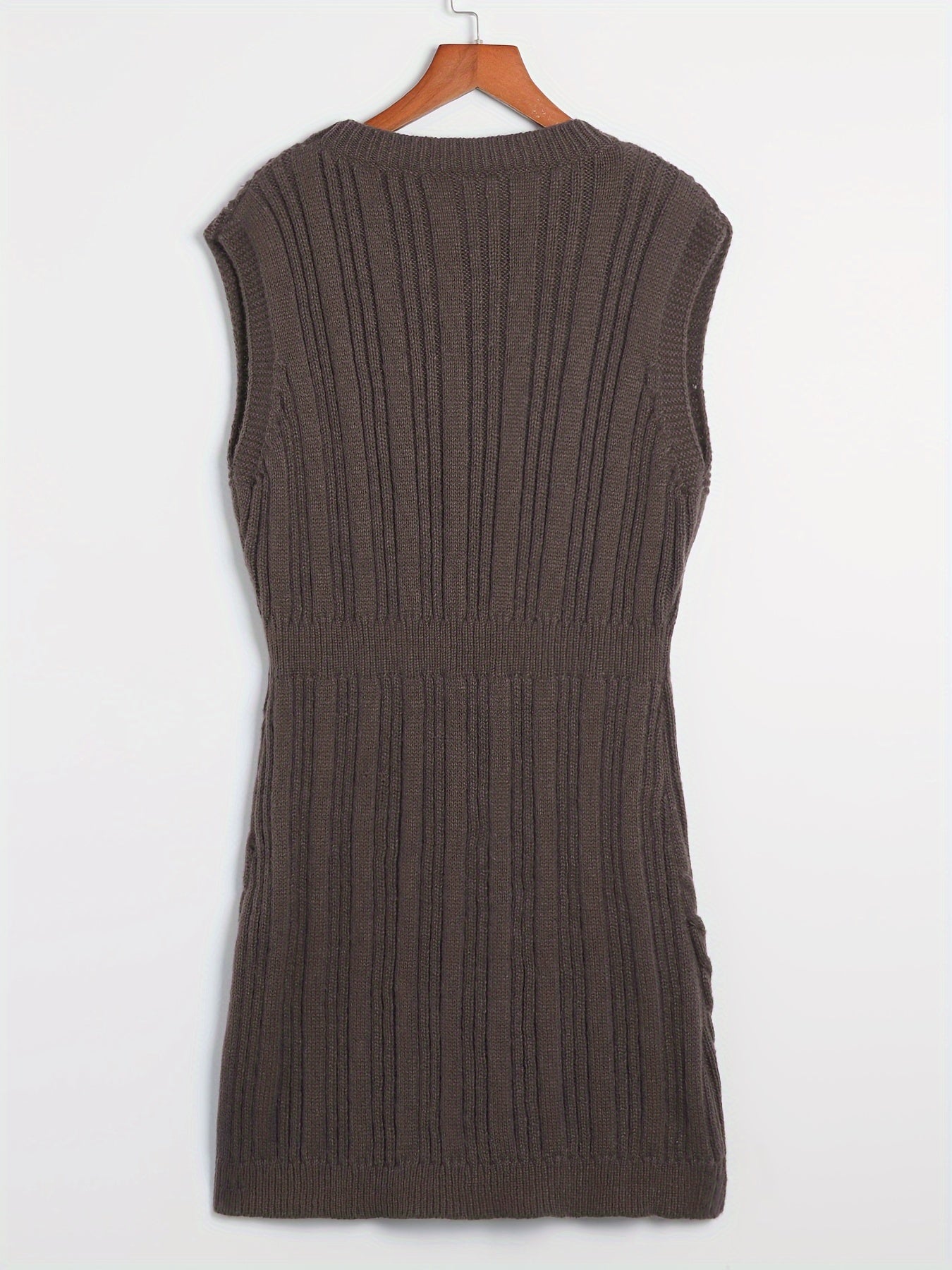 Solid Hollow Out Round Neck Sweater Dress