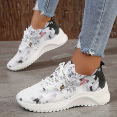 Women's Butterfly Print Sock Sneakers Breathable Lace Up Low Top Running Shoes
