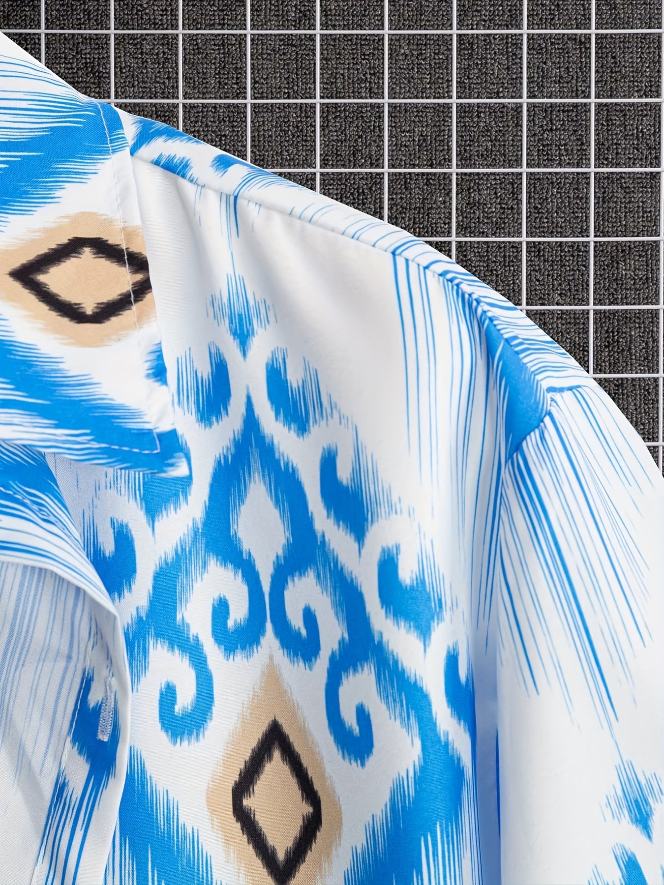 Boho Print Men's Casual Short Sleeve Shirt for Summer Vacation