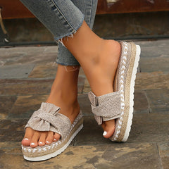 Women's Bowknot Decor Sandals Slip On Open Toe Non slip Thick Bottom Slides