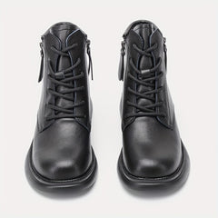 Women's Chunky Heel Lace Up Boots Double Zipper Stylish