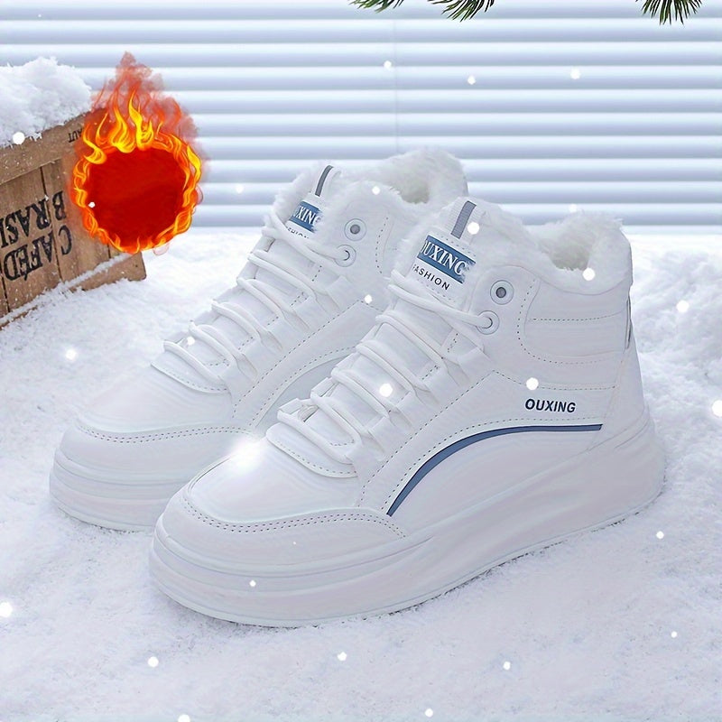 Women's High Top Plush Thermal Platform Sneakers Lace Up Comfortable Athletic