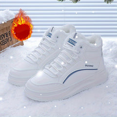 Women's High Top Plush Thermal Platform Sneakers Lace Up Comfortable Athletic