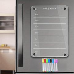 Weekly Meal Planner Magnetic Acrylic Board for Fridge - Includes 8 Colors