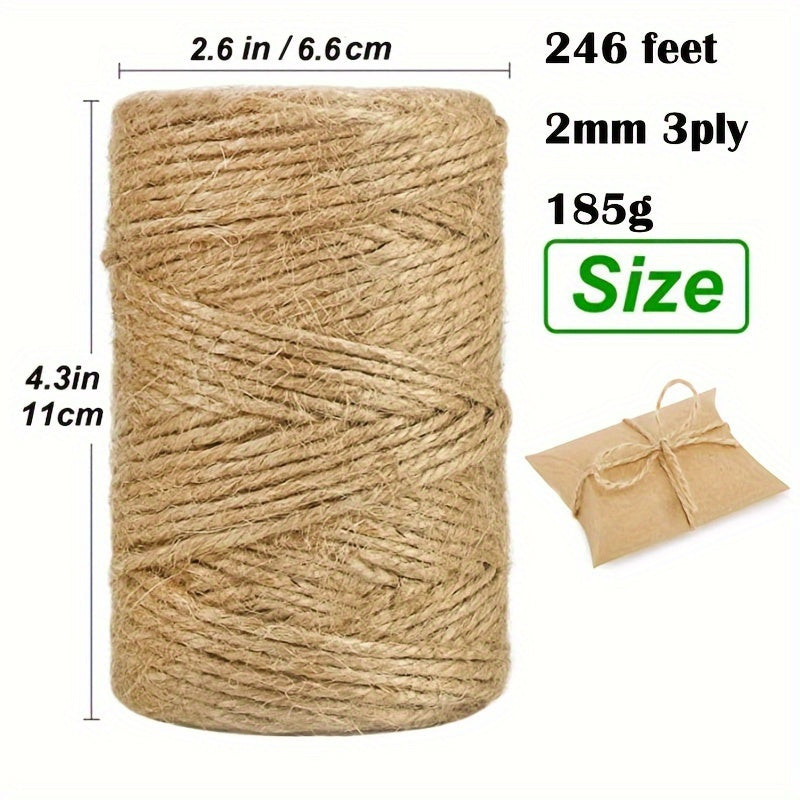 Natural Jute Twine String 2mm - 246 Feet - DIY Crafts Gardening Gift Wrapping