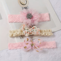 3pcs Baby Girls Lace Headband with Flower Bow Decoration Hair Accessories