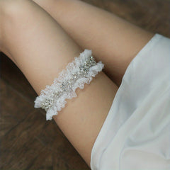 Pearl Crystal Lace Garter Belt Sexy Leg Straps Elastic Band Women's Accessories