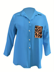 Colorblock Leopard Print Button Up Long Sleeve Shirt