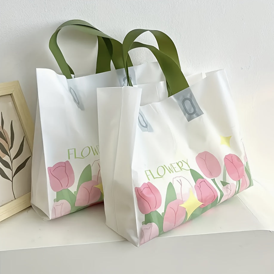 6pcs Tulip Clothes Shop Tote Bag Plastic Shopping Gift Packaging Bag
