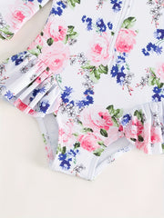 2pcs Toddlers Floral One Piece Swimsuit Set with Hair Band