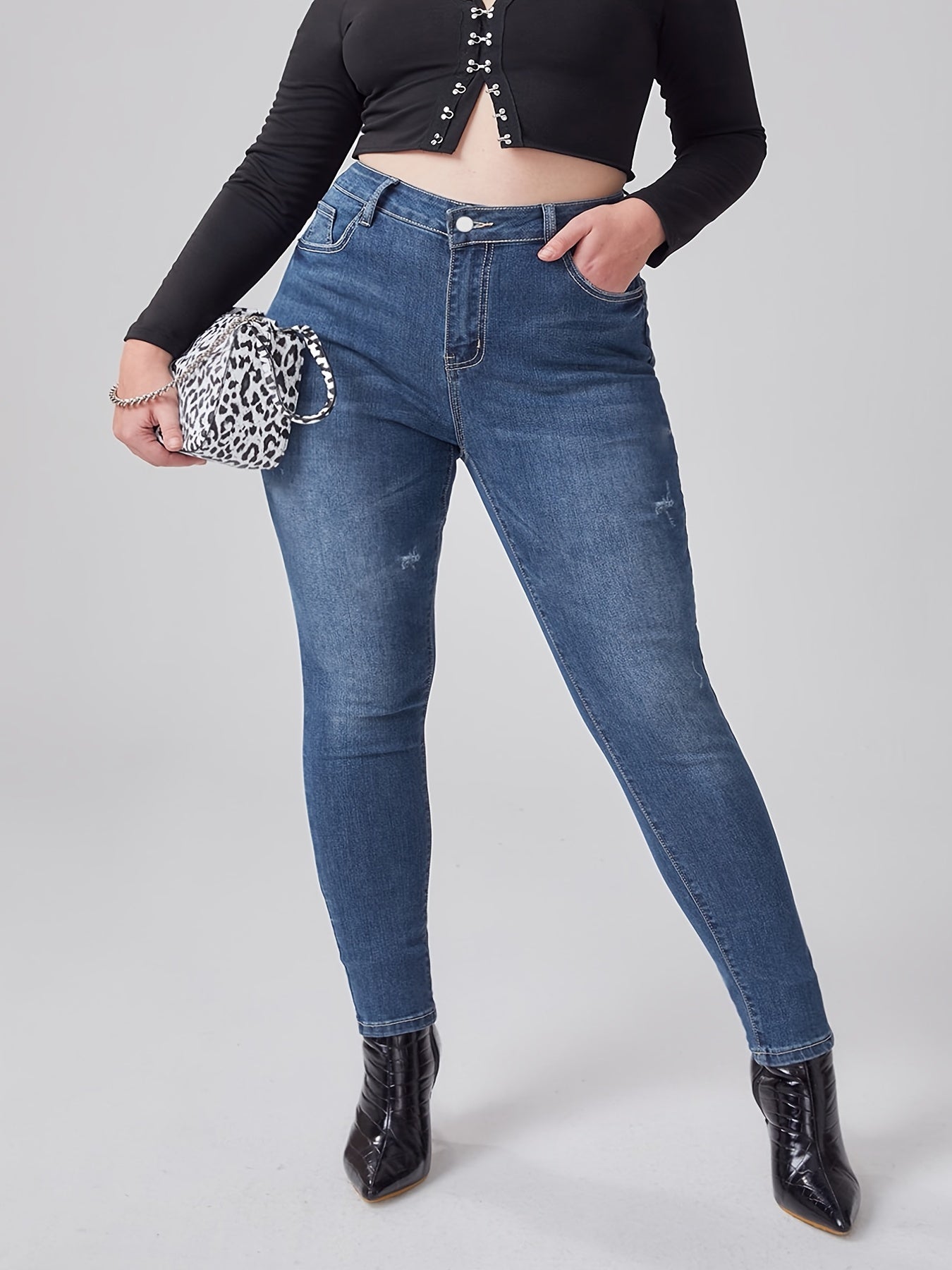 High Rise Skinny Jeans Women's Plus Medium Stretch Pants