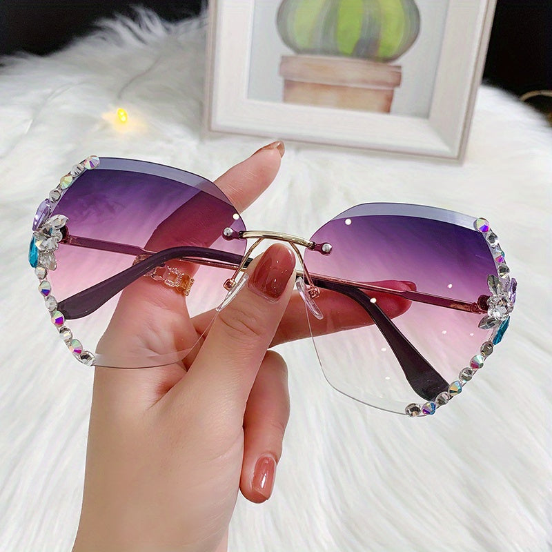 Rhinestone Gradient Sunglasses UV400 Shades for Summer Beach Party