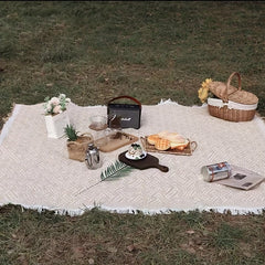 Retro Style Picnic Mat w/ Tassels, Foldable & Portable Lawn Mat