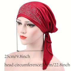 Ramadan Head Scarf Turban Cap Rhinestone Satin Head Wrap Bandana