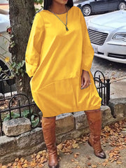 Casual Long Sleeve Round Neck Dress with Pockets