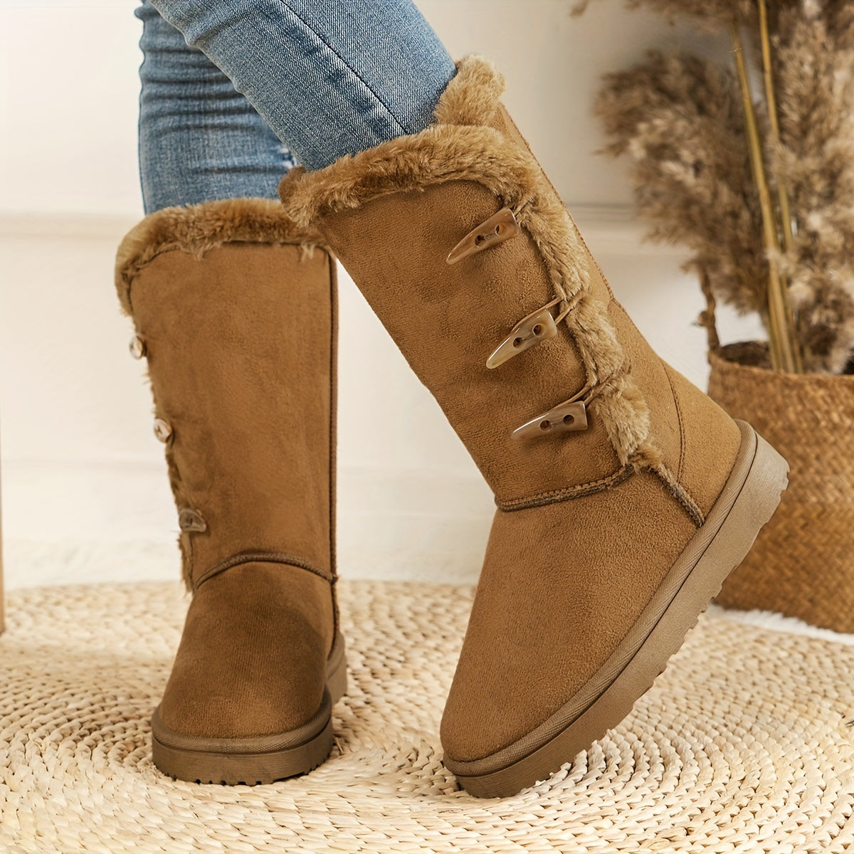 Women's Horn Buckle Snow Boots Soft Comfortable Top Snow