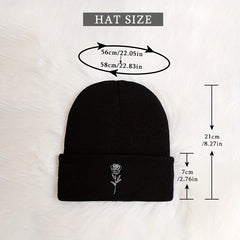 Mature Rose Vintage Embroidered Knit Hat With Rose Print