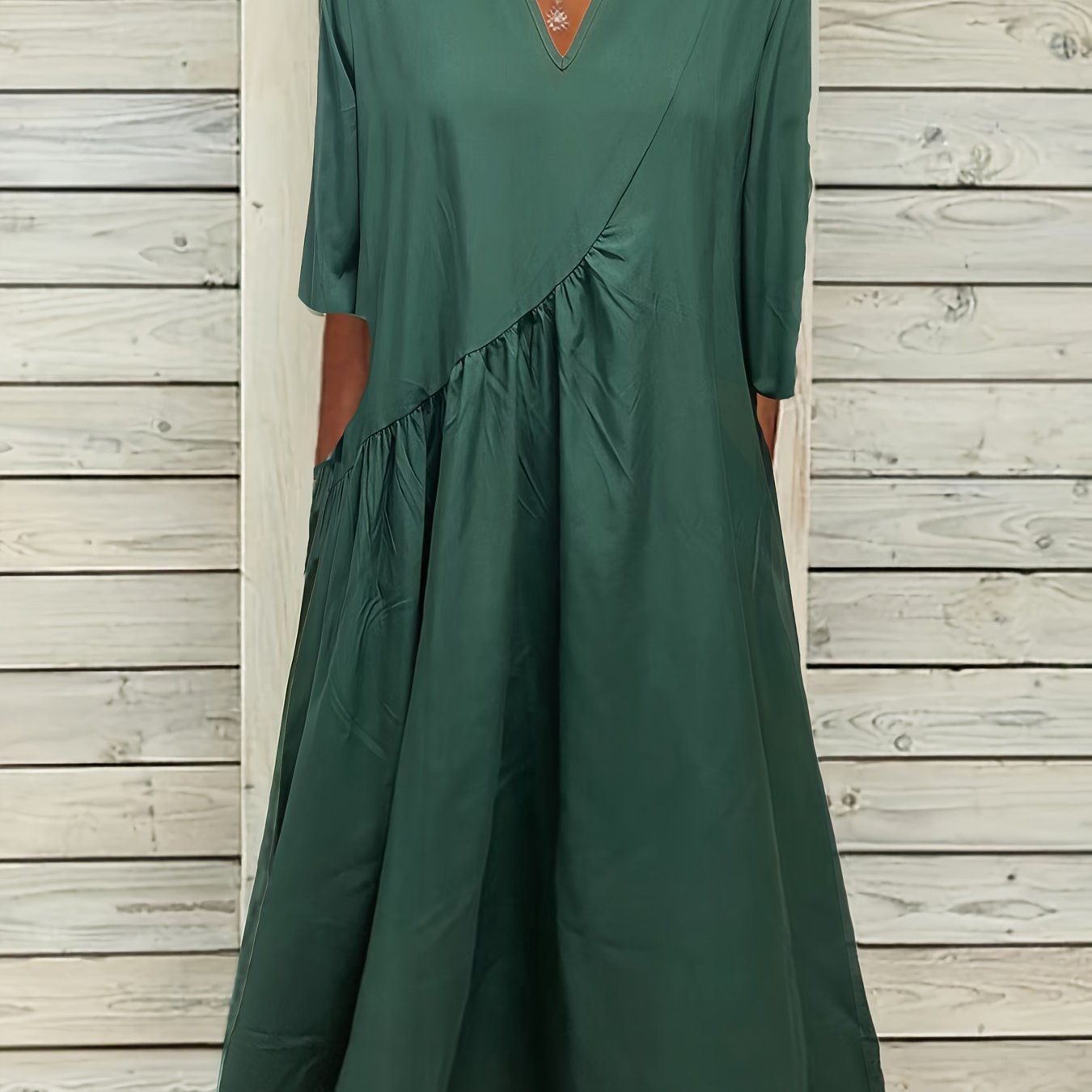 Solid V Neck Midi Dress