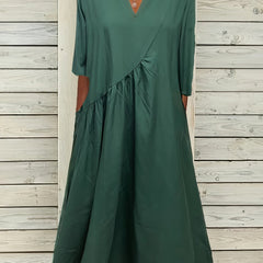 Solid V Neck Midi Dress