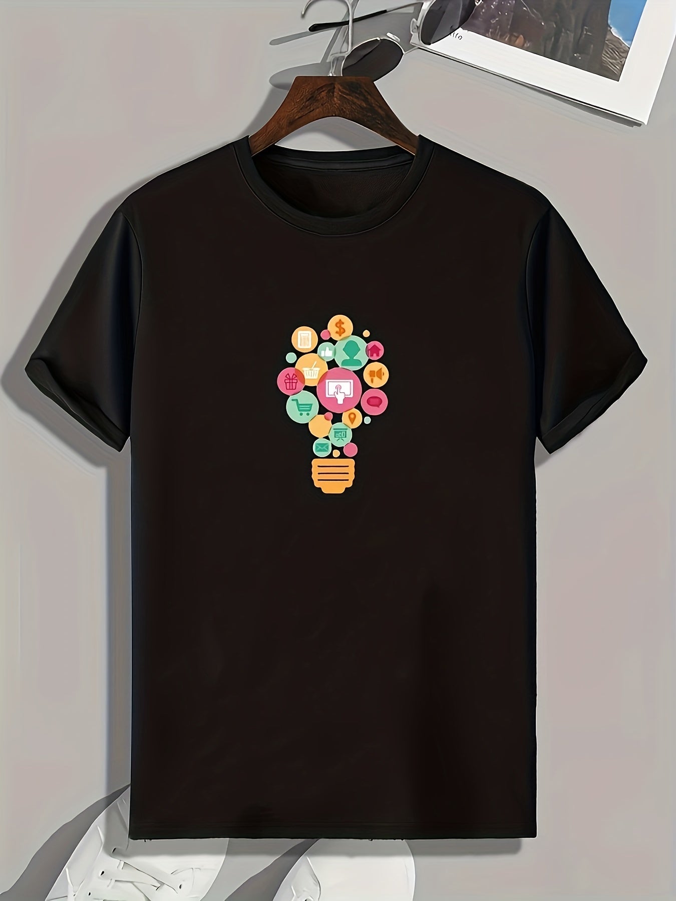 Bulb Pattern Print Men's Comfy Sports T shirt Graphic Tee