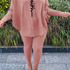 Women's Plus Letter Print Bat Sleeve Top & Leggings Set