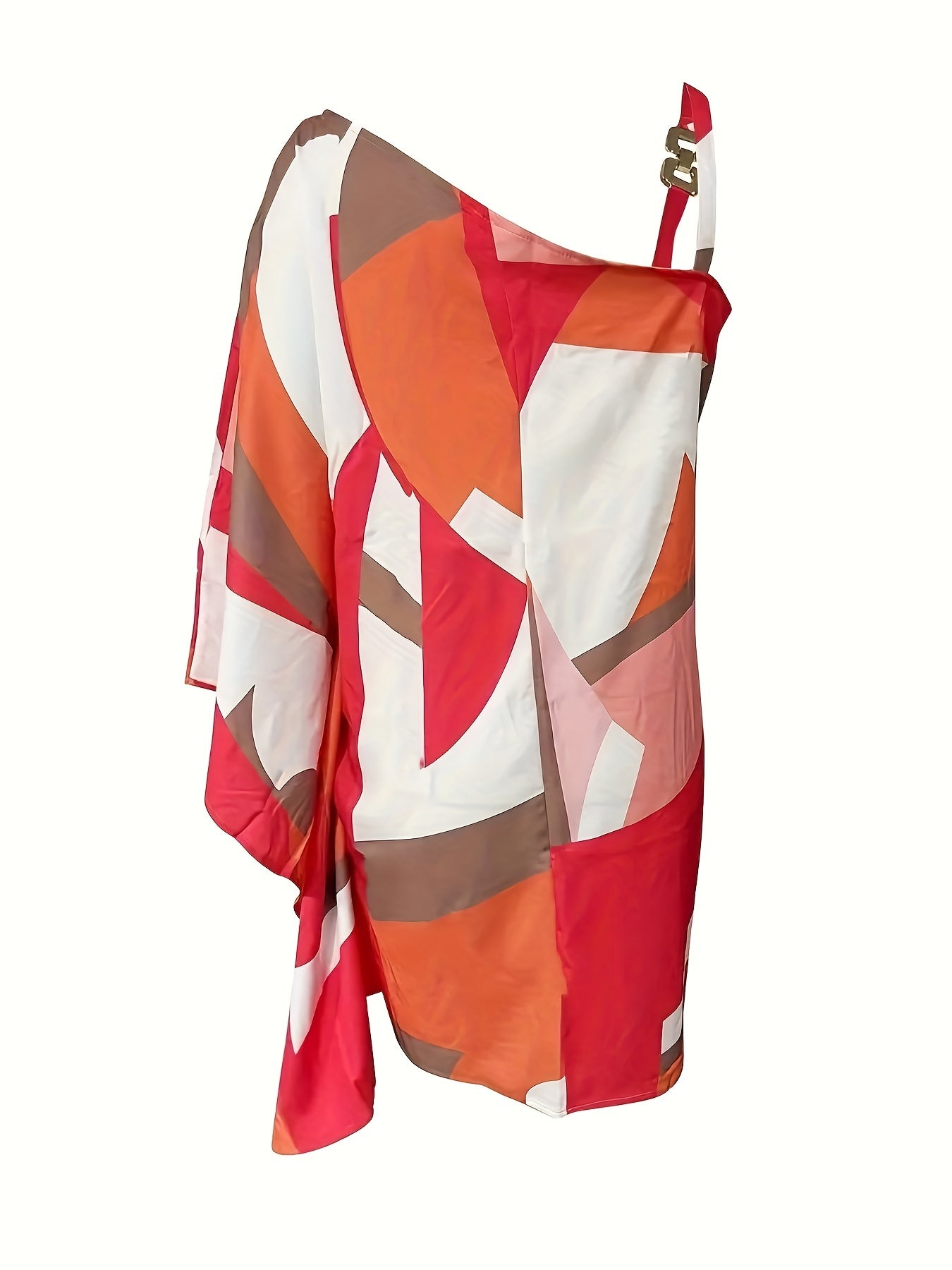 Colorblock One Shoulder Bat Sleeve Dress