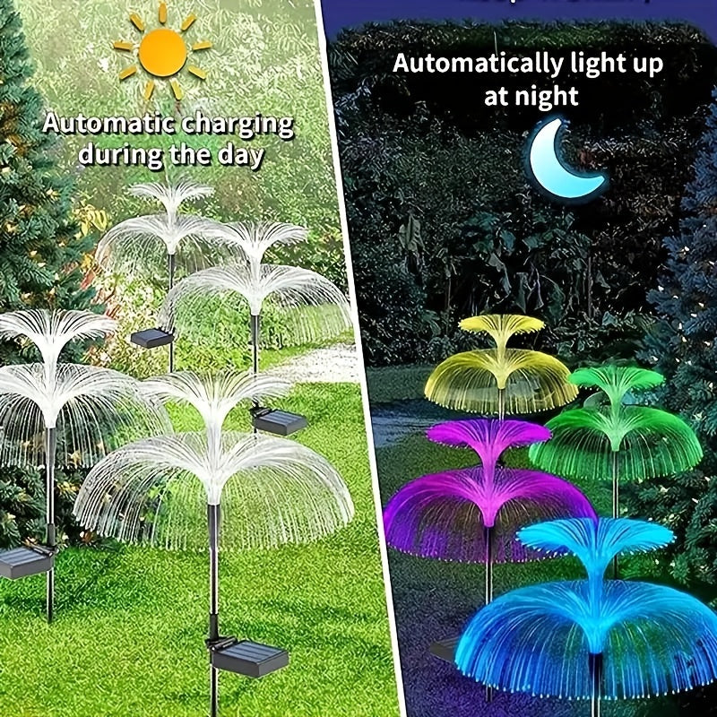 2pcs Solar Jellyfish Fiber Optic Lights for Outdoor Garden Decoration