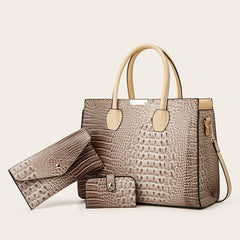 Crocodile Pattern Tote Bag Faux Leather Shoulder Bag with Zipper