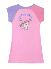 Girls Unicorn Graphic Nightdress Comfortable Casual Nightgown Summer Clothes