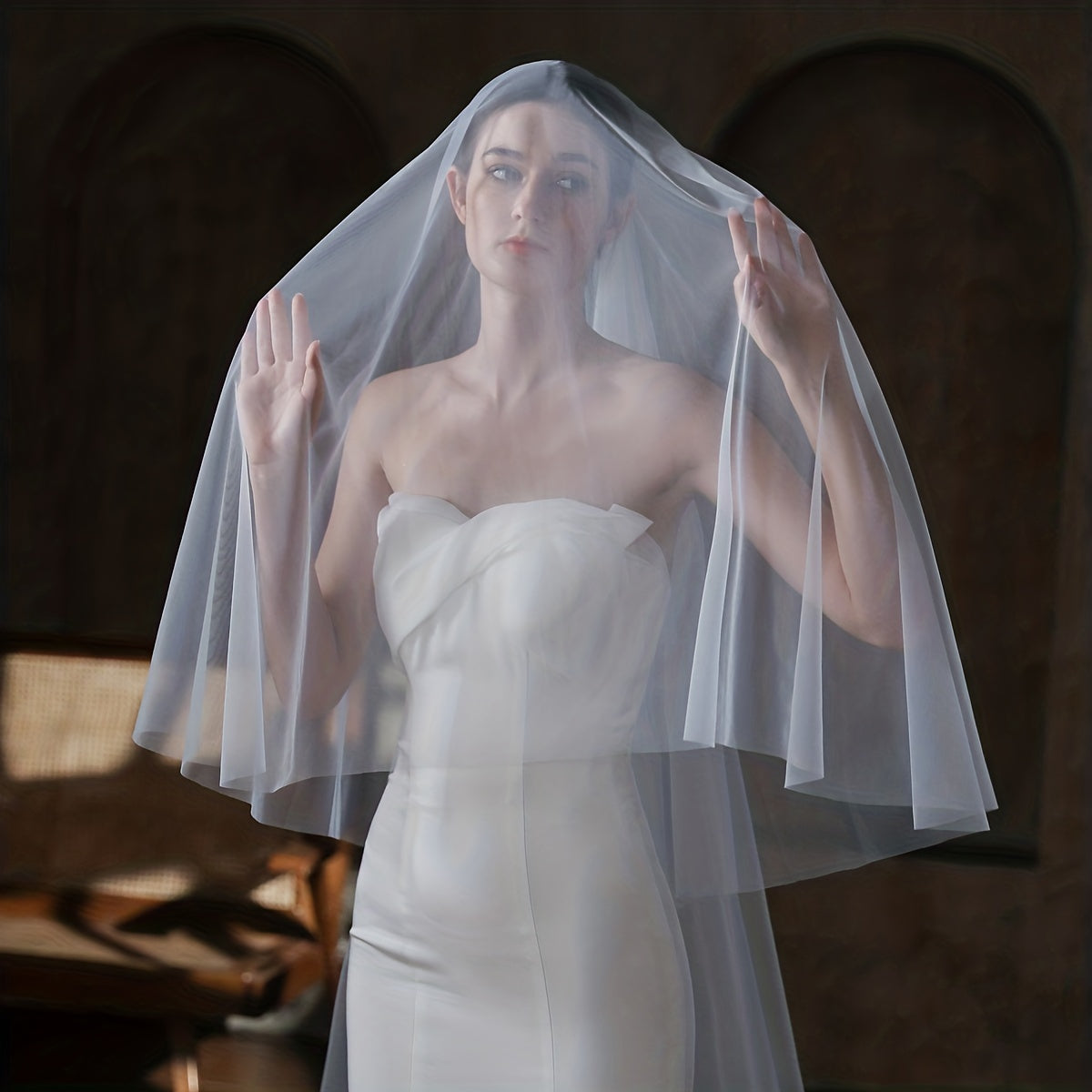 Double Layer Head Veil with Comb Bridal Wedding Hair Accessories