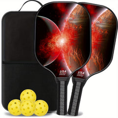 2pcs Pickleball Paddles & Balls Set Carbon Fiberglass USAPA Approved Lightweight