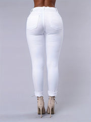 Solid Ripped High Stretch Skinny Jeans
