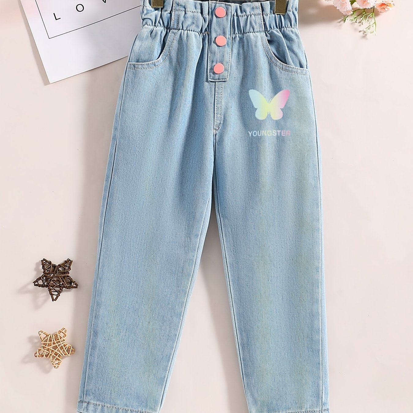 Girls' Butterfly Graphic Elastic Waist Jeans