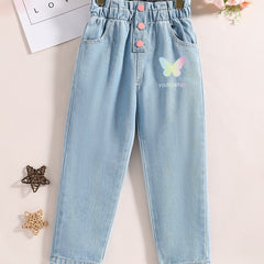 Girls' Butterfly Graphic Elastic Waist Jeans