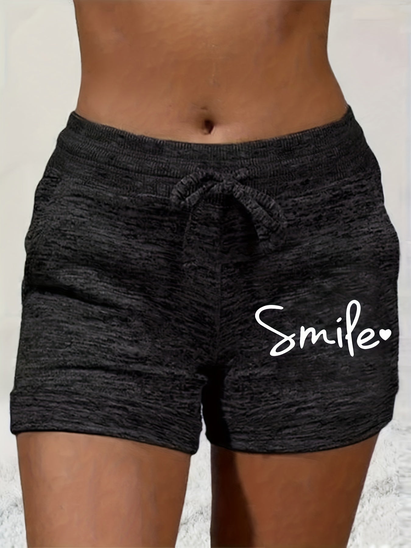 Smile Print Drawstring Shorts Casual Shorts For Summer