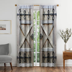 2pcs Vintage Door Curtains Retro Wooden Door Polyester Fiber Waterproof Material