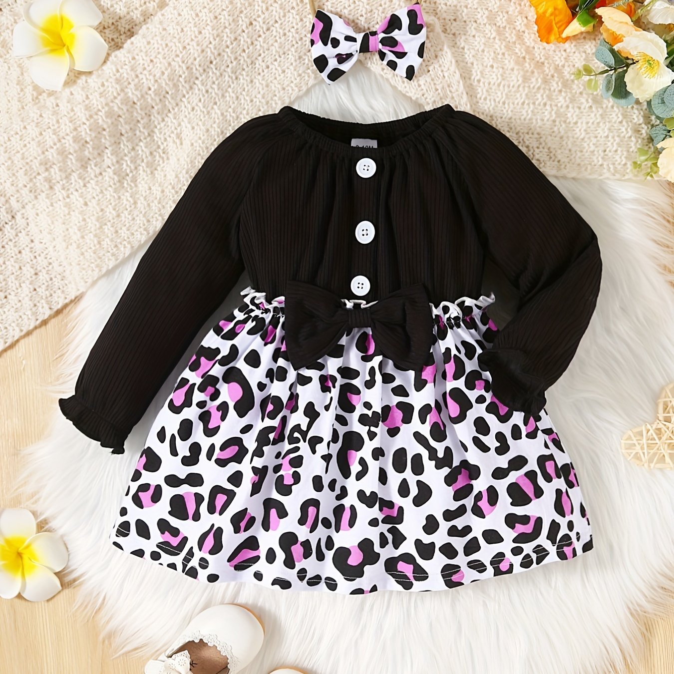 Baby Girls Spotted Dress & Headband 2pcs Set