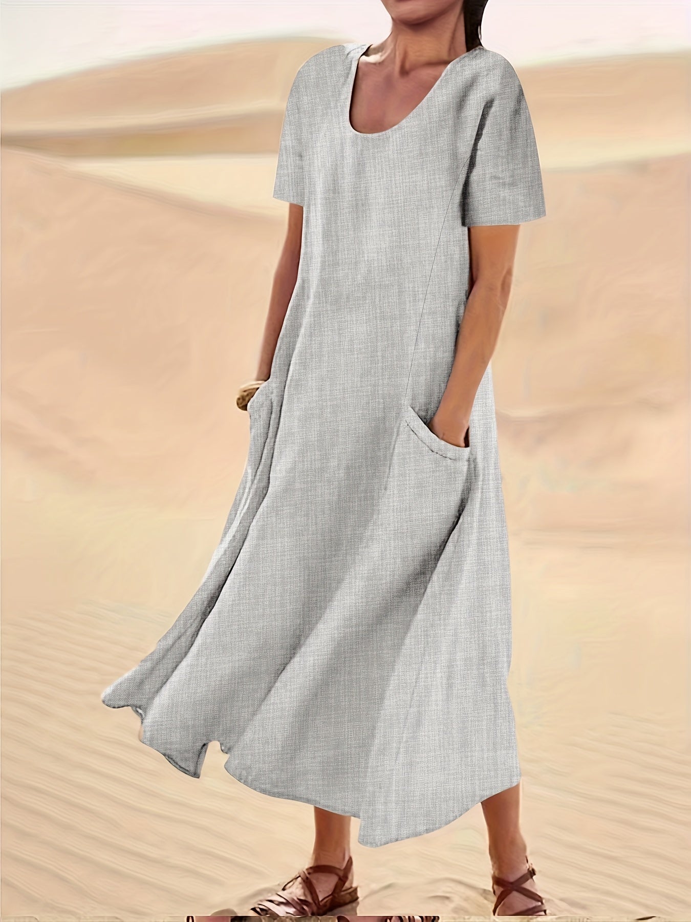 Short Sleeve A-line Dress With Pockets