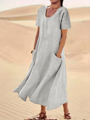 Short Sleeve A-line Dress With Pockets