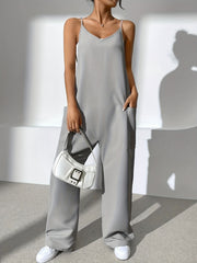 V Neck Jumpsuit with Pockets for Women