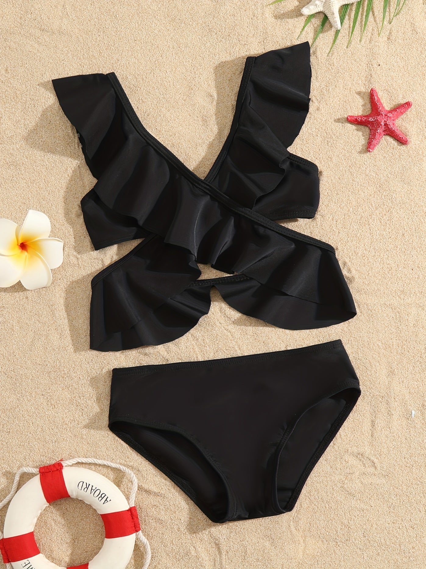 Mommy Kids Matching Swimsuit Ruffle Sleeve Swimwear