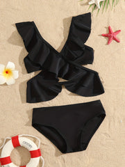 Mommy Kids Matching Swimsuit Ruffle Sleeve Swimwear
