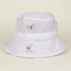 Lace Breathable Bucket Hat with Butterfly Embroidery