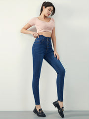 Dark Skinny Jeans High Waist Button Denim Pants