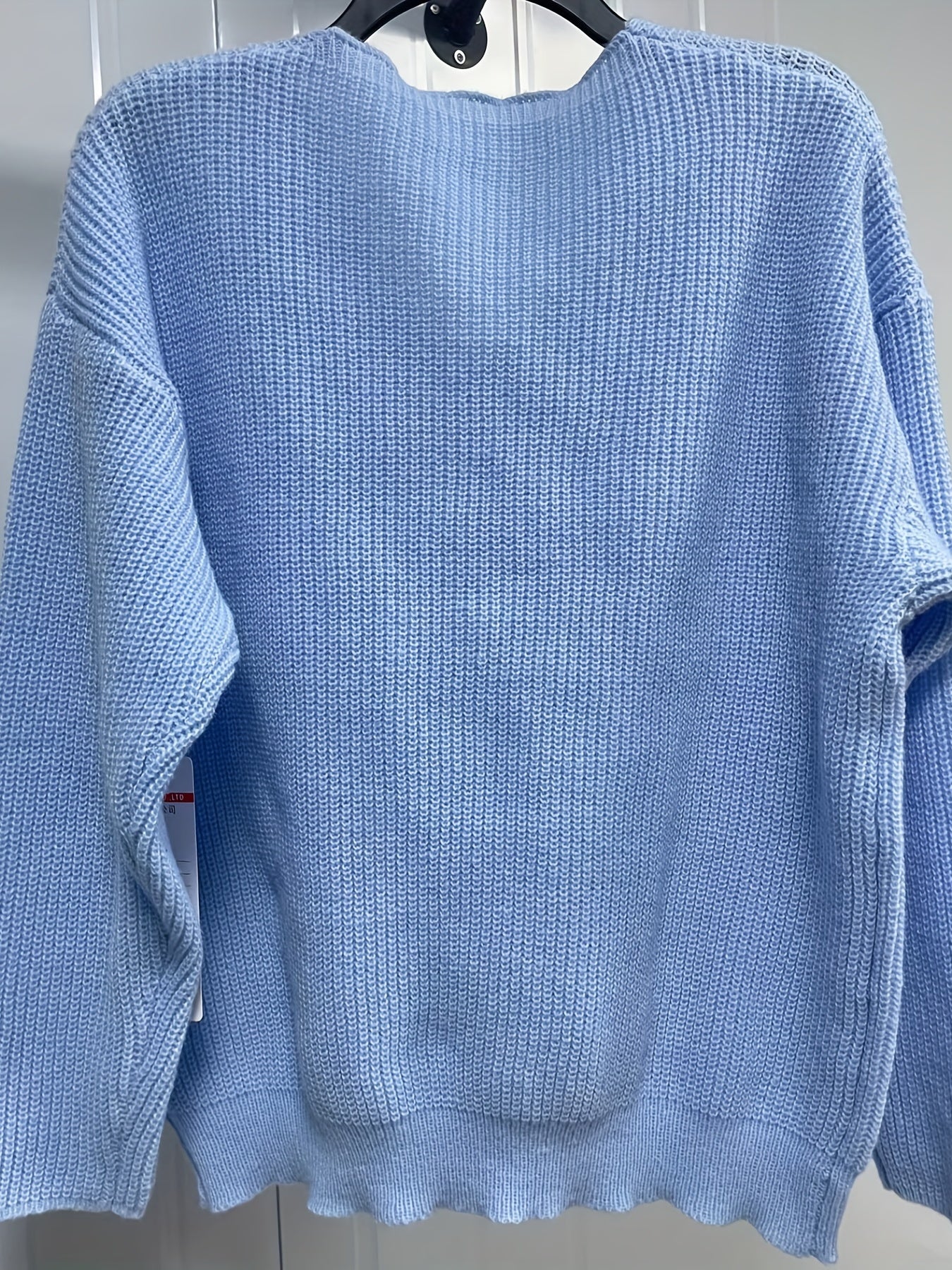 Casual V Neck Sweater - Button Decor Long Sleeve Jumper