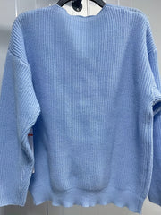 Casual V Neck Sweater - Button Decor Long Sleeve Jumper