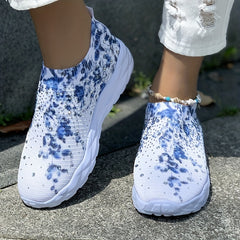 Floral Print Sock Sneakers Rhinestone Slip On Low Top Shoes